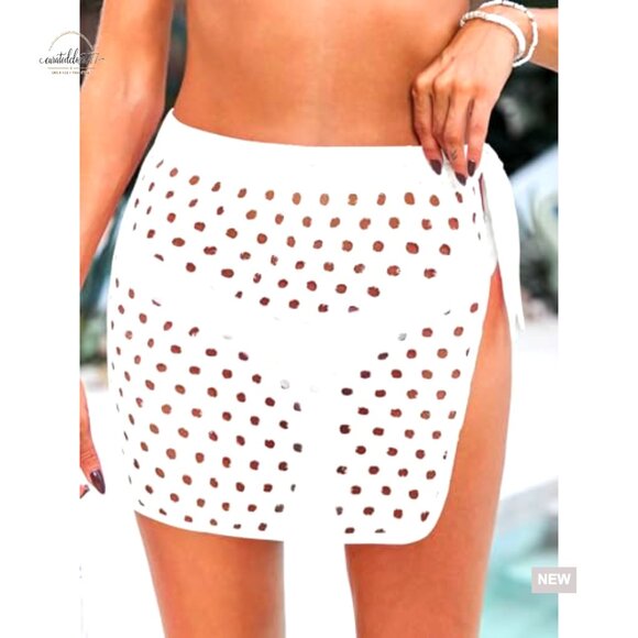 Crochet Mesh Cover Up Skirt High Waist Mini Wrap Beach Swimwear - Picture 2 of 7